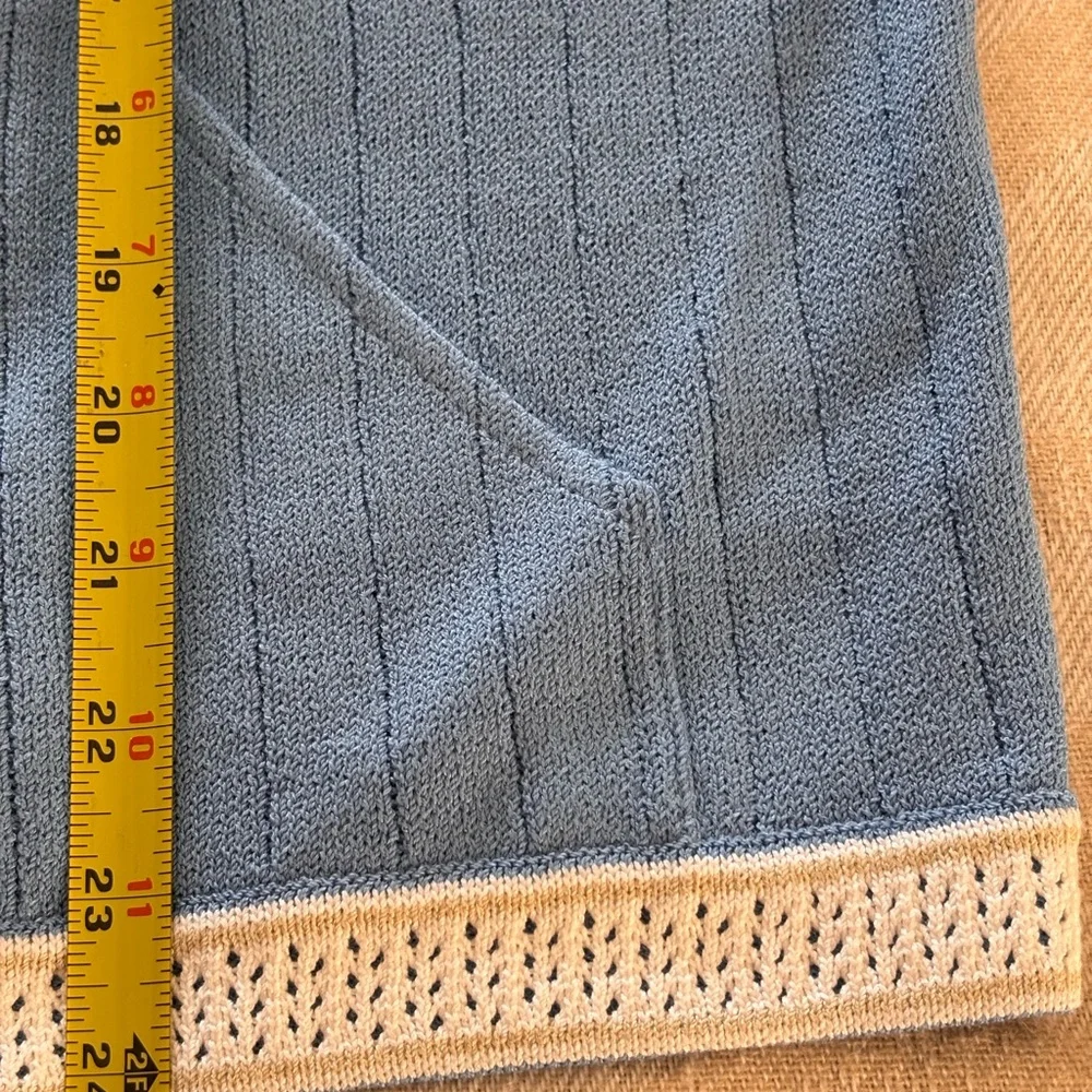 NWT Soft Blue Zip-Up Sweater with White and Tan Accents Sz L